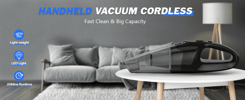 Handheld Vacuum Cordless Rechargeable, Car Vacuum Cleaner with LED, USB Charge, 1.65LBs Hand Vacuum Cordless, for Car/Home/Pet