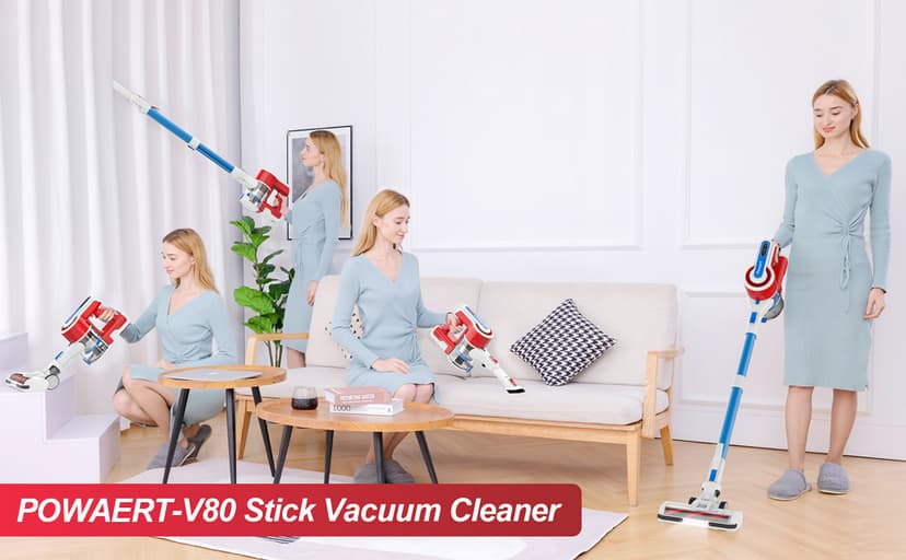 Cordless Vacuum Cleaner for Home, 45Kpa Lightweight Stick Vacuum with Powerful Suction, Rechargeable Battery Up to 50mins, Handheld Vacuum Cleaners for Hardwood Floors, Carpets, Pet Hair - Red