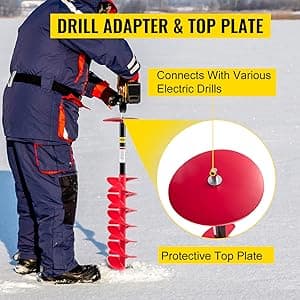 VEVOR 6" Diameter 39" Length Nylon Corless Ice Auger Drill Bit for Ice Fishing with Extra 11.8" Extension Rod, Drill Adapter, Top Plate and Blade Guard