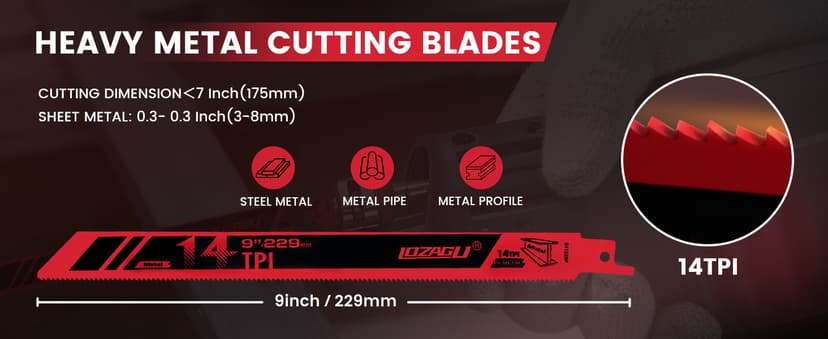 6-Piece Metal Reciprocating Saw Blades, 9"/229mm 14TPI Bi-Metal Sabre Saw for Metal Pipe, Sheet, Rebar