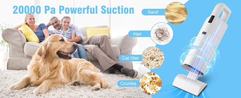 Pet Hair Handheld Vacuum Cordless Car Vacuum, 20000PA High Power, Portable Lightweight Rechargeable Hand Vacuum for Home, Pet and Car
