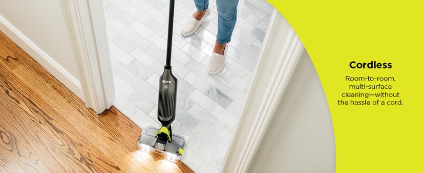 Shark VACMOP Pro Cordless Hard Floor Cleaner, Vacuum and Spray Mop, Powerful Suction, Lightweight, LED Headlights, Includes 4 Disposable Pads, 12oz Multi-surface Cleaning Solution, Gray, VM252