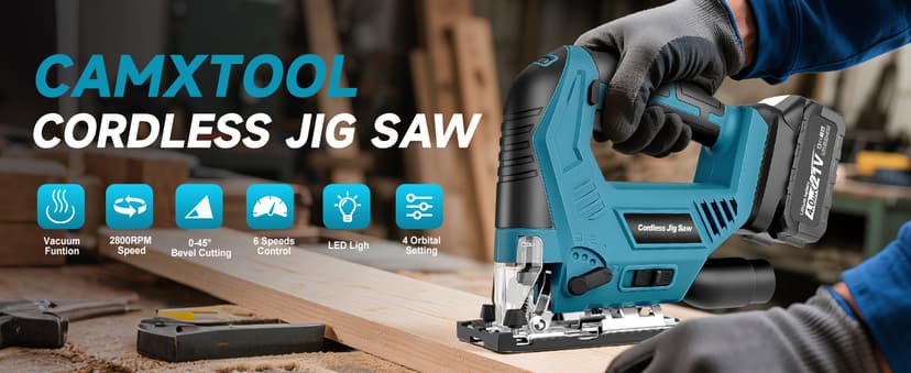 Cordless Jig Saw with 4000mAh Battery, Cordless Jigsaw Tool for Ma-kita 18V Battery, with 7 Blades, Dust Tube, 0°-45° Bevel Cuts & 4 Orbital Setting, LED Light, for Wood PVC Metal Cutting
