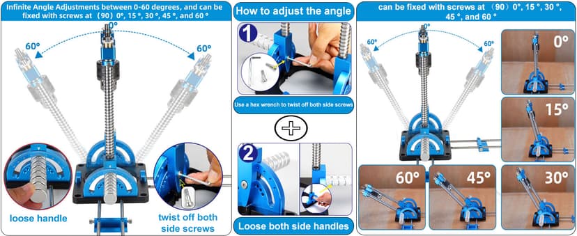 Portable Drill Guide, Multi Angle Drill Guide for Straight Holes, Self-Centering Pins, Drilling Jig w/Chuck & Key, Adjustable Angle from 0° to 60°, Chuck Clamping Range for 1/16-1/2" (1.5-13mm)