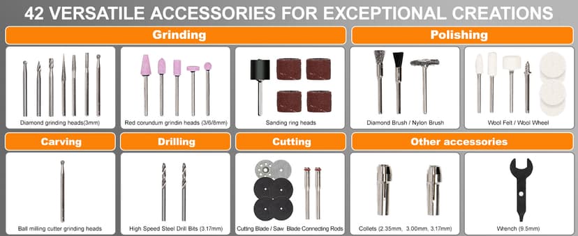 ATuMan Cordless Rotary Tool Kit, 7.2V with Higher Torque, More Powerful, 5 Speeds 10000 to 28000 RPM, with 42 Accessories, Multi Purposes, Sanding, Polishing, Drilling, Etching, Engraving, DIY Crafts