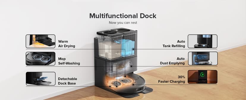 roborock Qrevo Plus Robot Vacuum and Mop with FlexiArm Design Edge Mopping, Self-Emptying, 10 mm Liftable Mops, Auto Mop Washing & Drying, Reactive Tech Obstacle Avoidance, 7,000 Pa Suction, Black
