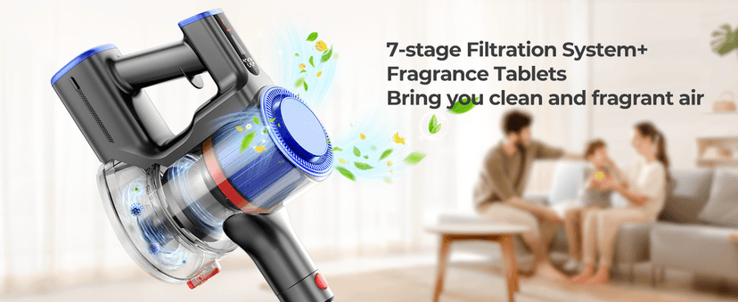 Cordless Vacuum Cleaner, 45Kpa 550W 60Mins Vacuum Cleaners for Home, Self-Standing Stick Vacuum Cleaner with Wall Mount Charging, Scented Card, for Furniture, Carpet, Pet Hair, Hard Floor