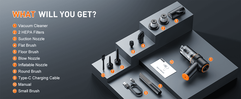 KMM Handheld Car Vacuum Cleaner, 11000PA Vacuum Cleaner & Air Duster, 120W High Power Vacuum Portable Cordless, Hand Held Vacuum Rechargeable with Multi-Nozzles & LED Light for Home, Car, Office