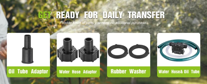 Self-Priming Mini Hand Water Transfer Drill Pump Kit with Water Hose & Oil Hose for Home Water Oil Fluid Transfer