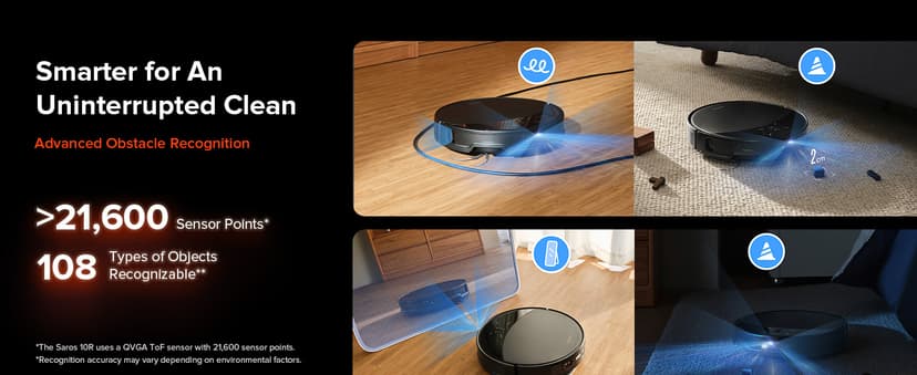 roborock Saros 10R Robot Vacuum and Mop, Powerful Suction, Zero-Tangling, 3.14’’ Ultra Slim, FlexiArm Riser Technology for Carpet & Floor, Corner & Edge Cleaning, Self-Emptying, Hot Air Drying, Black