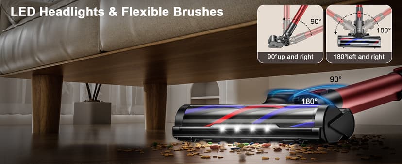 Cordless Vacuum Cleaner, 40Kpa 450W Powerful Stick Vacuum with 50Mins Runtime, Smart Display Vacuum with 1.5L Dust Cup,Vacuum Cleaners for Home with Brushless Motor for Hardwood Floor Carpet, Pet Hair