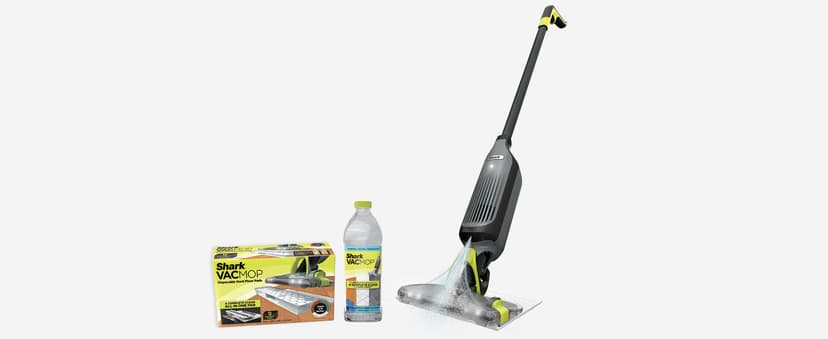 Shark VACMOP Pro Cordless Hard Floor Cleaner, Vacuum and Spray Mop, Powerful Suction, Lightweight, LED Headlights, Includes 4 Disposable Pads, 12oz Multi-surface Cleaning Solution, Gray, VM252