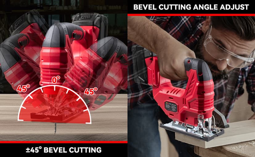 Cordless Jig Saw for Milwaukee M18 Battery, 7 Speed Variable Up to 3200RPM, LED Light, 45° Bevel Cuts, 3 Orbital Motions, with Jig Saw Blade for Straight/Curve/Circle Cutting(Battery Not Include)
