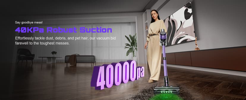 Cordless Vacuum Cleaner, 10 in 1 Stick Vacuum with Powerful Suction, Hose, Green LED Light, Anti-Tangle Brush, Lightweight Rechargeable Vacuum Cleaner for Home, Hardwood Floors, Carpets