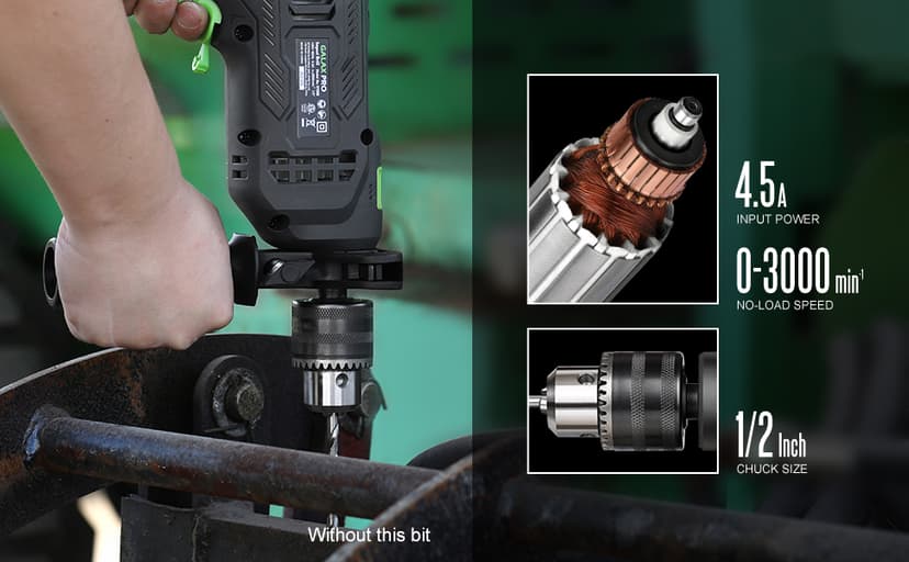 GALAX PRO 4.5Amp 0-3000RPM Corded Hammer Drill, 5pcs Bit, Hammer and Drill 2 Functions in 1 with 12 Variable Speed, 1/2 Inch Keyed Metal Chuck, 360°Rotating Handle