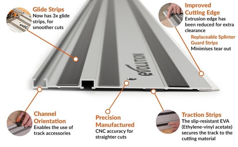 Evolution ST1400-G2 55" Circular Saw Guide Rail/Track | Universal Fit: Makita, Bosch, Festool, Triton, Metabo | 55"/4.6ft (1.4m) | Includes Self-Aligning Bars, 2x Track Clamps, Hex Key & Carry Bag