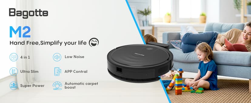 Bagotte Robot Vacuum and Mop Combo, 5000Pa Mopping Robot Vacuum Cleaner with Schedule, 4 in 1 Robotic Vacuum Cleaner,Ultra Slim,Self-Charging,Wi-Fi/Voice/App, Perfect for Pet, Hard Floors, Carpet