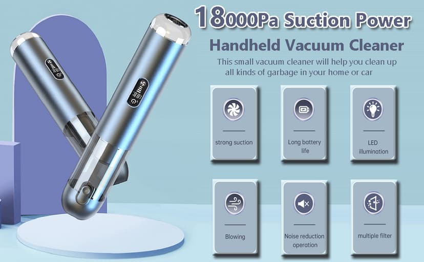 TEZILON Car Vacuum Cleaner 18000Pa Powerful Suction HEPA Filter, Portable Cordless Handheld Vacuum Vehicle Home with LED Display Air Duster Rechargeable Lightweight Multi-Nozzles for Pet Hair Keyboard