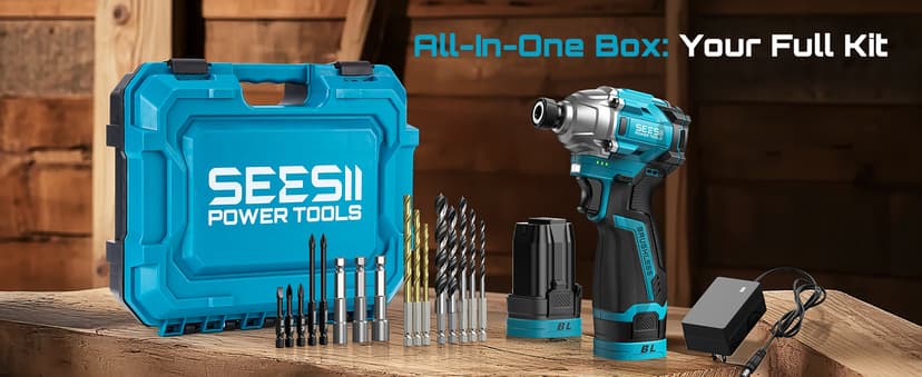 SEESII 16.8V Impact Driver Kit, 1/4" Hex Cordless Impact Driver Set & 2×2.0Ah Batteries, 150N.m Max Torque(1327 In-lbs) Brushless Power Impact Driver w/ 16Pcs Drill Bits, 0-3300RPM Variable Speed