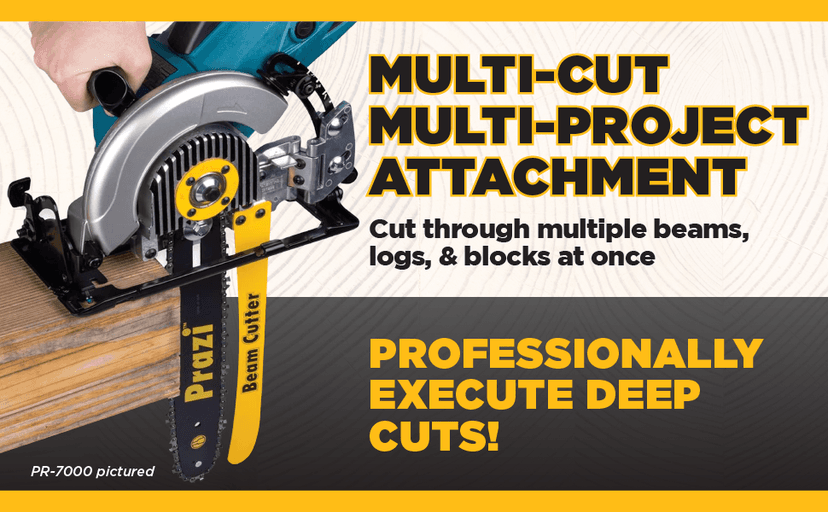 Prazi 12" Beam Cutter Attachment for Non-Worm Circular Saws – Model PR2700 for 7-1/4" Circular Saws, Non-Worm Drive – American Owned Company – Increase Cut Depth from 2-1/2” to 12”