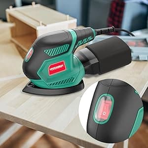 HYCHIKA Detail Sander, 14,000 OPM Compact Electric Sander Tool with 12 Pcs Sandpapers,Efficiency Dust Collection System,Suitable for Tight Spaces Sanding,Polishing,Removing Paint in Home Decoration
