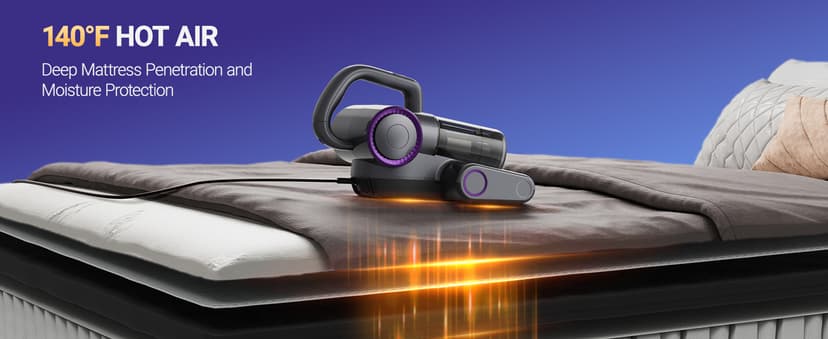 FEPPO Mattress Vacuum Cleaner, 16Kpa Bed Vacuum Cleaner with 253.7nm UV-C Light, 140°F Heat, HEPA Filter & Ultrasonic, Versatile Handheld Vacuums for Bed, Sofa, Couch, Crib(Corded, 500W)