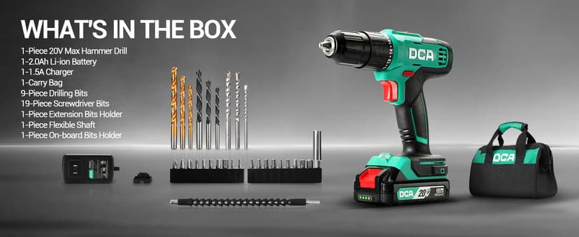20V Cordless Hammer Drill Set, 354 In-lbs Torque, 1/2" Keyless Chuck, 22500 IPM, 2 Variable Speeds, 18+1+1 Position, Power Impact drill with 14 Drill/Driver Bits for Brick, Metal, Wood ADJZ2035i13