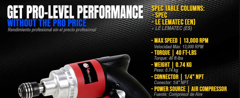 LE LEMATEC Professional Air Impact Driver - 13000 RPM Pneumatic Wrench with Twin Hammer, 40 ft-lb Torque, 1/4" NPT Compact Gun for Automotive, Furniture & Woodworking (LE-ID413)