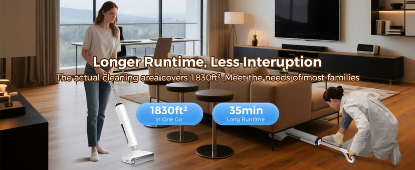 Smart Wet Dry Vacuum Cleaner,Cordless Vacuum Mop Combo with Edge Cleaning,All-in-One Floor Cleaner for Hard Floors,Self-Cleaning,35mins Runtime,LED Display,Voice Prompts