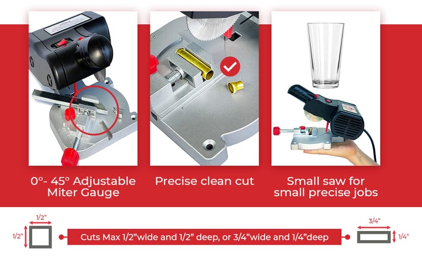 JOUNJIP Mini Miter Cut-Off Chop Saw for Hobby Miniature Model Making, Carbon Arrow Shafts, Zinc Stained Glass Came, 223/5.56 Brass - Cuts Max. 1/2" High x 1/2" Wide or 1/4" H x 3/4" W