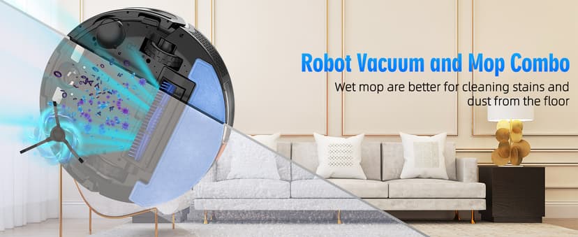 3-in-1 Robot Vacuum and Mop Combo, Self Emptying Station for 60 Days, Robotic Vacuum Cleaner with LiDAR Navigation & Max Strong 5000Pa Suction, 2.4G WiFi/Alexa/App Control, Self-Charging Base