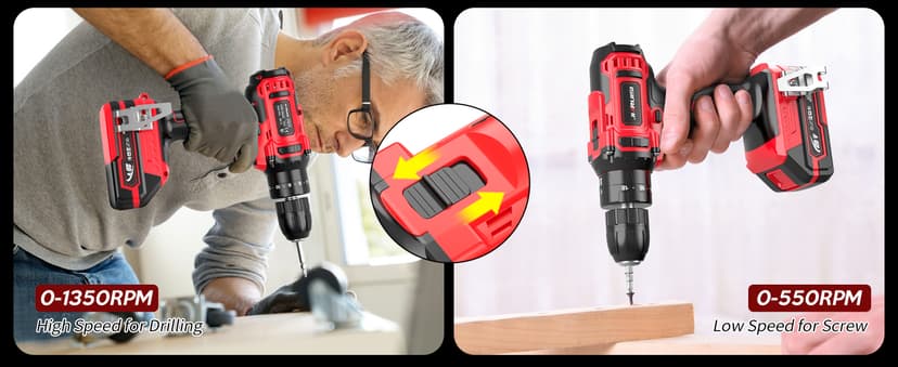 20V Cordless Drill, Electric Power Drill Set with Battery Charger, 3/8” Keyless Chuck, 2 Variable Speed, 18+3 Torque, 72pcs Driver Bits and Belt Hook, Pink