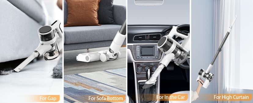 Cordless Vacuum Cleaner, 80,000 RPM Motor and Power Filtration, Stick Vacuum with 2200 mAh Battery, 35 Mins Worktime, 2 Modes, Rotated Multi-Heads, Height-Adjustable Vacuum for Home (Harbor White)