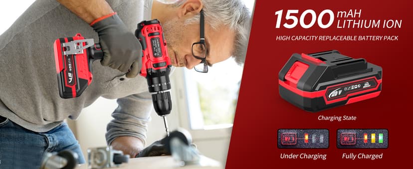 20V Cordless Drill, Electric Power Drill Set with Battery Charger, 3/8” Keyless Chuck, 2 Variable Speed, 18+3 Torque, 72pcs Driver Bits and Belt Hook, Pink