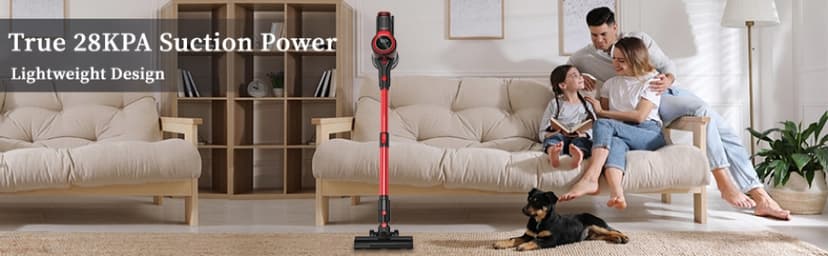 Vacuum Cleaners for Home, Lightweight Cordless Vacuum Cleaner for Hard Carpet, Hard Floor, Pet Hair, 30Kpa Vacuum Cleaner with HEPA Filter, Side Light, Max 55 Mins, Full Touch Screen