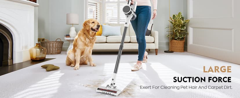Cordless Vacuum Cleaner, 80,000 RPM Motor and Power Filtration, Stick Vacuum with 2200 mAh Battery, 35 Mins Worktime, 2 Modes, Rotated Multi-Heads, Height-Adjustable Vacuum for Home (Harbor White)