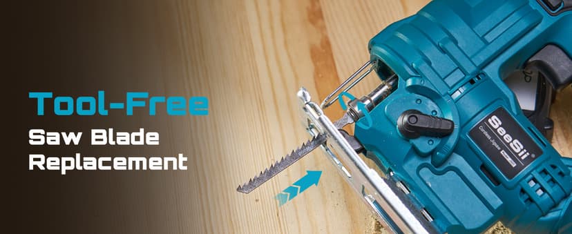 SEESII Cordless Jig Saw 21V, Electric Jigsaw Tool with 2× 2.0Ah Batteries, 2800RPM Variable Speed for Wood Cutting, 0°-45° Bevel Cuts, LED Light, 4 Orbital Settings for Straight/Curve/Circle Cutting