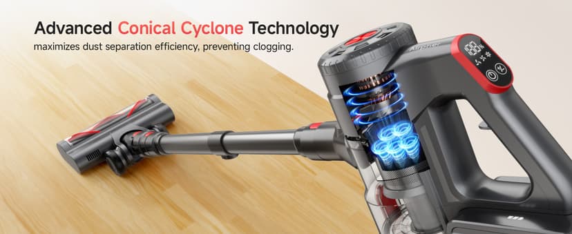 Cordless Vacuum Cleaner, 550W 45KPA Dual Motor Stick Vacuum for Home with 70mins Runtime, 6 LED Green Headlights, Self-Standing Design, V-Shaped Floor Brush for Carpet Tile Pet Hair Hardwood Floors