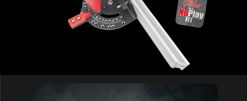 Fulton Miter Gauge 2000 SE HDF NoPlay Expandable Glides Steel Miter Bar for 3/4 x 3/8 Inches, Miter Slot UHMW Slick Base Pad, Protractor Style Head 13 Positive Stops, Aluminum Dual 45 Degree