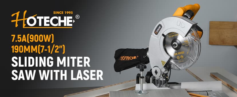 Hoteche 7-1/4-Inch Miter Saw 7.5A Compound Single Bevel Chop Saw with Laser and Blade for Wood and Metal Working