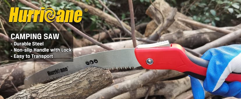 HURRICANE Folding Hand Saw, 10 Inch Pruning Saw, Hand Saw for Wood Cutting, Camping Tree Saw with SK5 Curved Blade, Triple-cut Razor Teeth, Outdoor Portable Saw for Tree Trimming, Gardening, Hiking