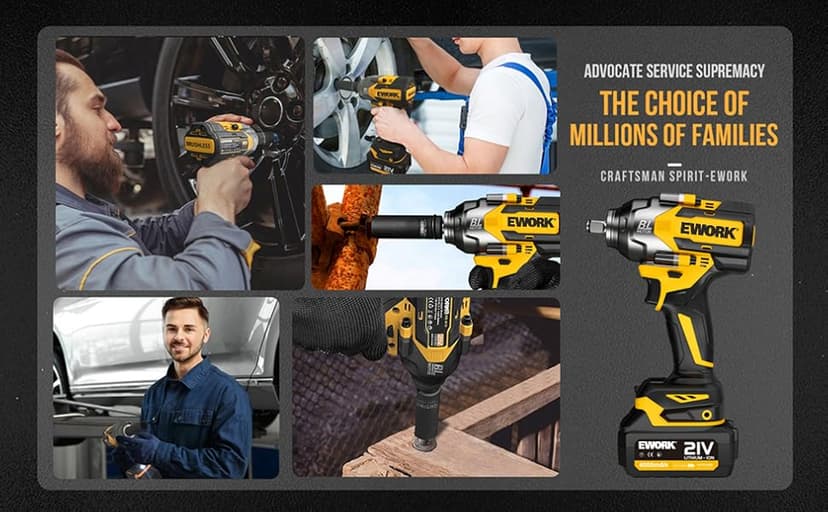 EWORK Cordless Impact Wrench 1/2 inch 21V Brushless High Torque Impact Gun Max 700 Ft-lbs Power Impact Wrenches with 4.0Ah Li-ion Battery, Fast Charger, 5 Sockets, Tool Bag (RB-810)