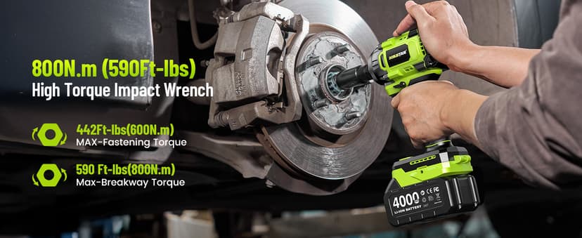 Cordless Impact Wrench, 406Ft-lbs (550N.m) Brushless 1/2 inch, 2800RPM High Torque Impact Gun, 2x 4.0Ah Battery, Charger, 4 Sockets, Electric Impact Wrench for Car Home