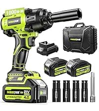 Cordless Impact Wrench 738ft-lbs (1000N.m), High Torque Brushless 1/2 Impact Gun, 2 x4.0Ah Battery 21V Max, Fast Charger, 4 Sockets, Impact Wrench for Home Car Tires Truck Mover