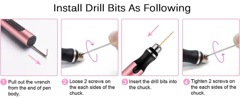 3-Speed Cordless Mini Drill Pen With 8 Small Drill Bits,Rechargeable Electric Hand Drill Pin Vise,Resin Drill Set For Jewelry Making,Resin,Plastic,Wood,Keychains DIY (PINK)