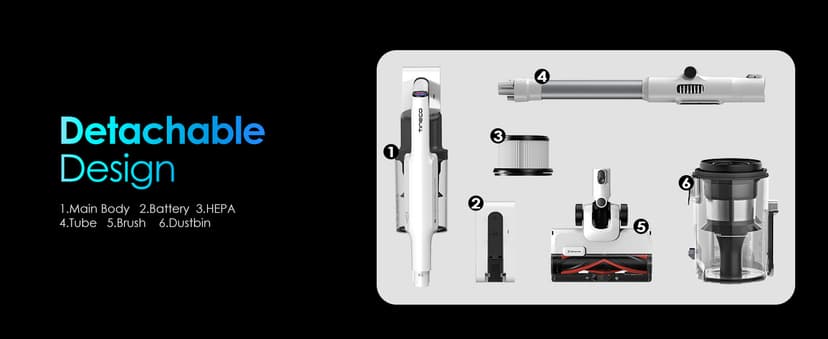 Tineco Pure ONE A50S Cordless Stick Vacuum Cleaner, 185W Suction,1L Larger Dustbin, 3DSense Power Brush, PureCyclone Tech, Easily Tackles Large Debris