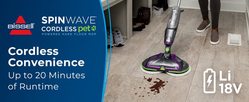 BISSELL® Spinwave Cordless Pet Hard Floor Spin Mop Cleaner 18V with washable mop pads for sealed hard floors, 23157