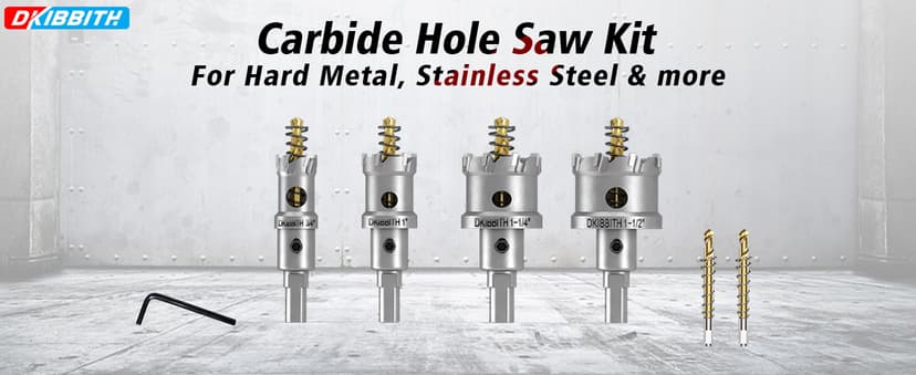 4 Pcs TCT Hole Saw Drill Bit Set,3/4” to 1-1/2” Tungsten Carbide Hole Saws Kit for Stainless Steel Hard Metal Plastic Wood, 1” Cut Depth, with Detachable Pilot Drill Bits, Allen Wrench