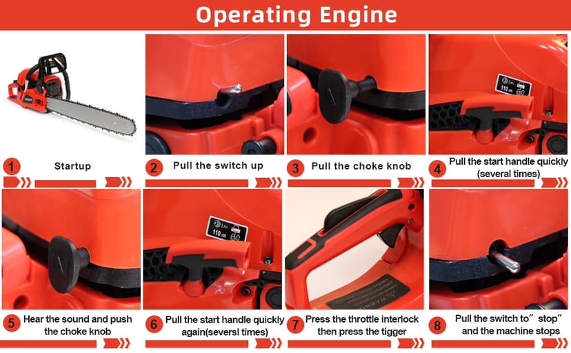 58CC 20 Inch 2-Cycle Gas Powered Chainsaw, 12500r/min 3.8 HP Chainsaw Gas Powered, Low Kickback, Anti-Vibration, Protective Design for Tree Wood Cutting(Red)