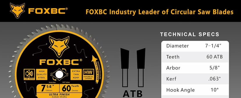 FOXBC 7-1/4" Circular Saw Blade Ultra Fine Finish 60-Tooth, Replacement for Freud Diablo D0760A D0760X, DeWalt DWA171460 Circular Saw Blade